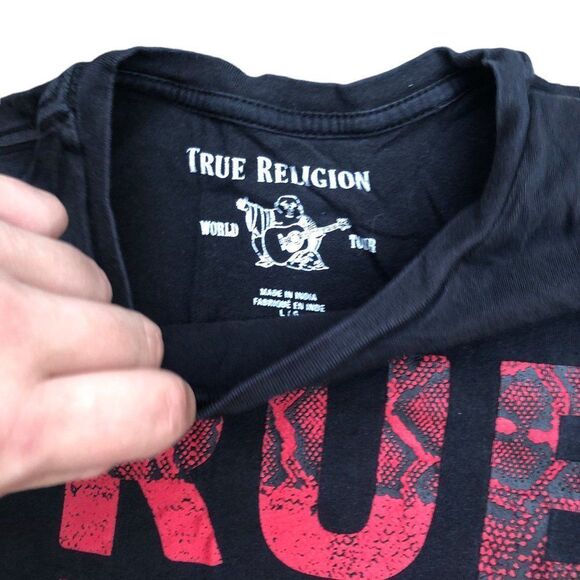TRUE Religion T Shirt Chain Fashion Large Black BIG LOGO - Picture 3 of 5